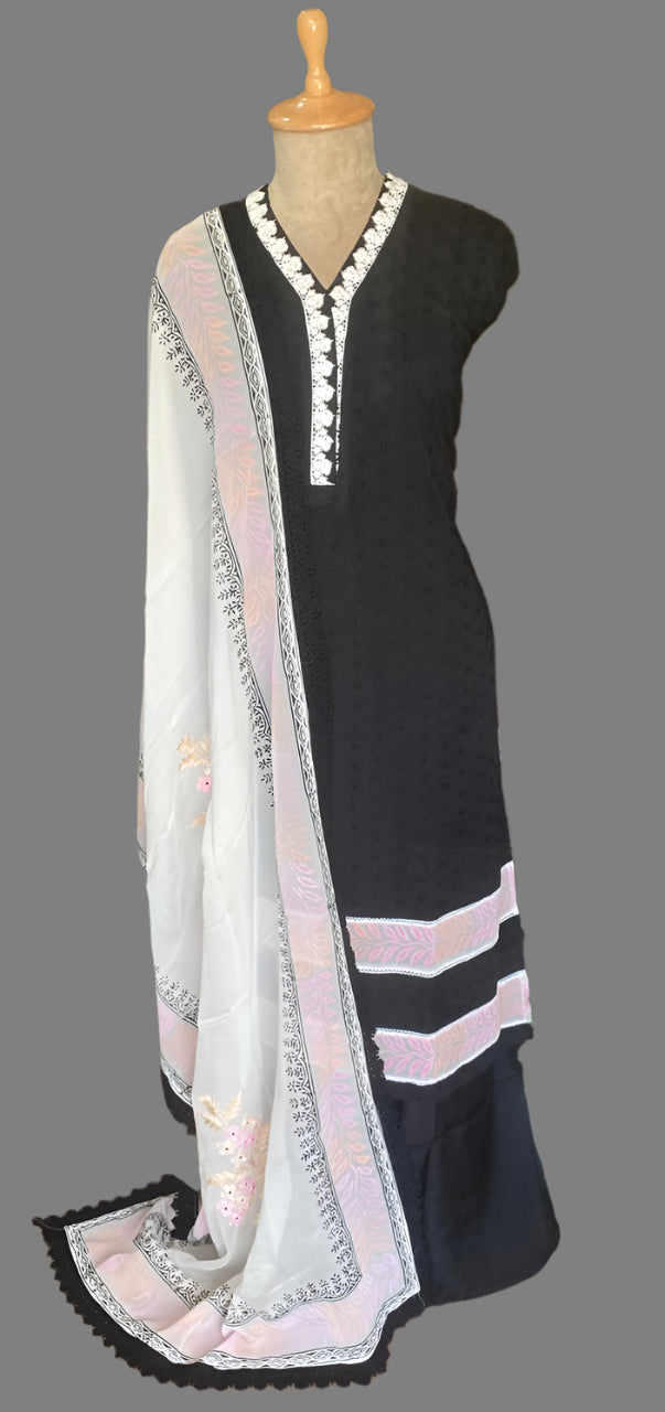 कॉटन ब्लैक सूट फ़ैब्रिक / लेसी पोशाक