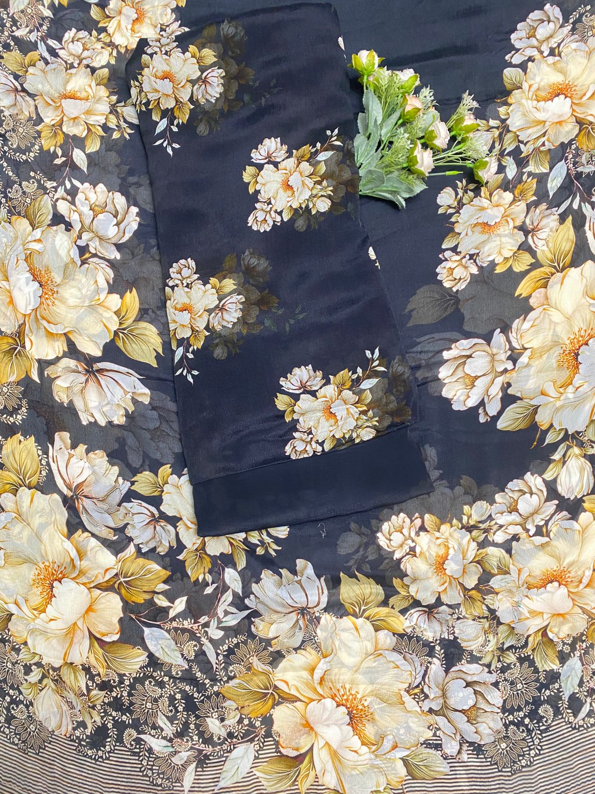 Crepe Black Suit Fabric / Phoolon Ka Ghar