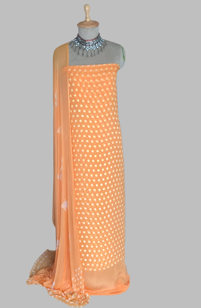 Georgette Polka Dot Mango Orange Suit Fabric / Polka Story