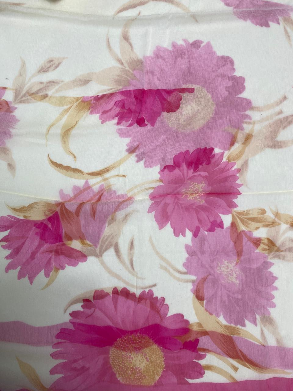 Ckc 700 Chiffon Crem With Pink Suit Fabric/ CKC Chiffon Suits