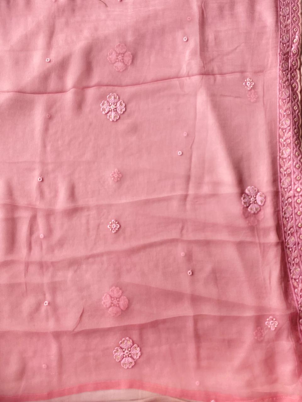 Lakhnavi Georgette Pink Suit Fabric/ Lakhnavi Suits