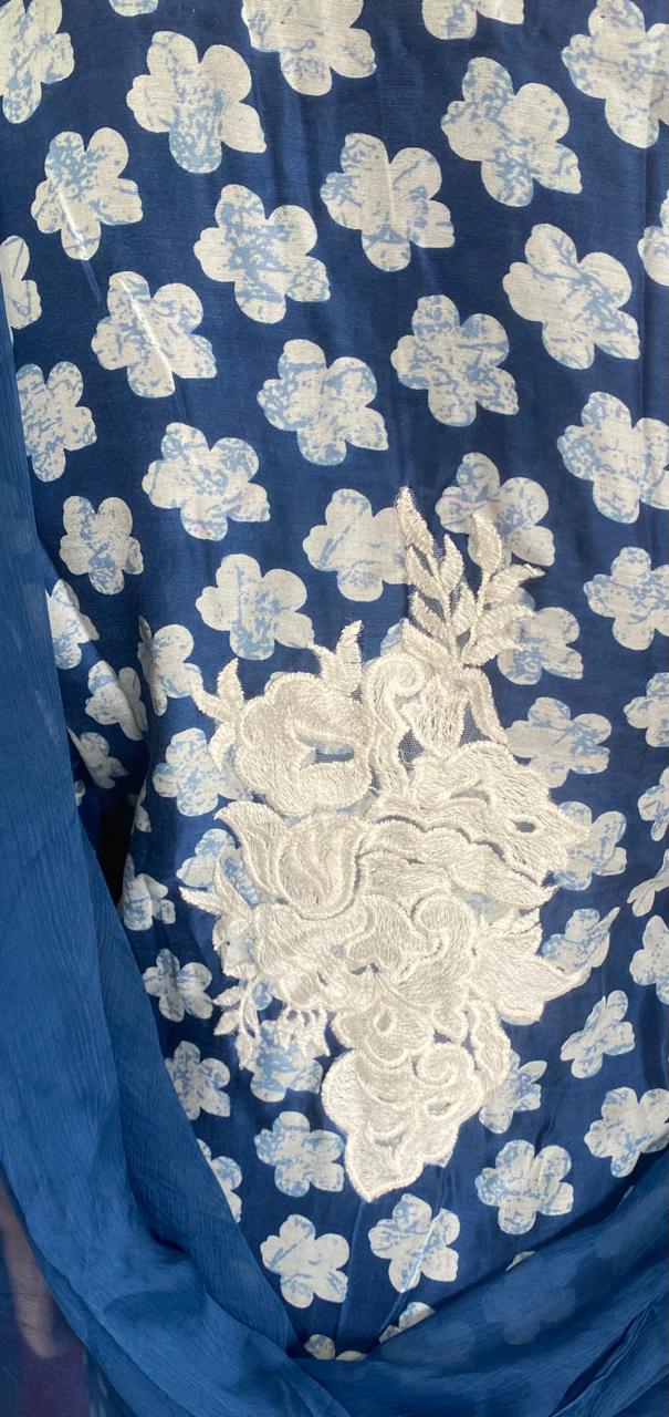 Muslin Navy Blue Suit Fabric / Blue Pansy