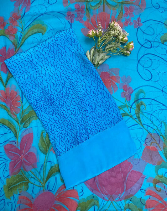 Crepe Blue Suit Fabric/ Phoolon Ka Ghar