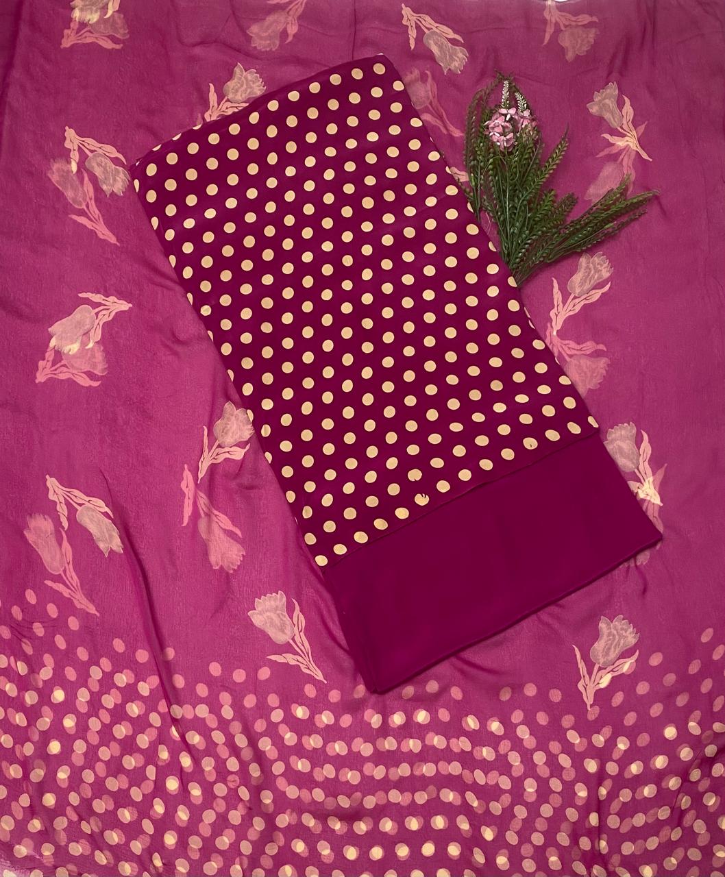 Crepe Polka Wine Suit Fabric/ Polka Story