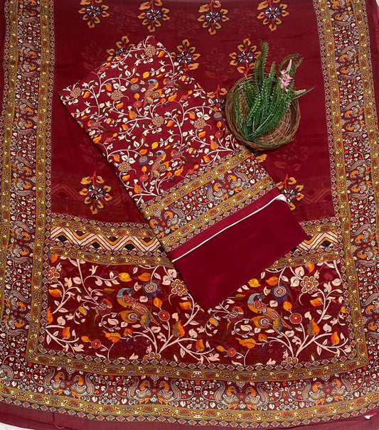 Tassar Cotton Maroon Suit Fabric / Tassar Suits