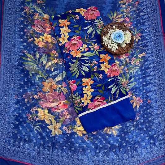 Chinon Navy Blue Suit Fabric / Phoolon Ka Ghar