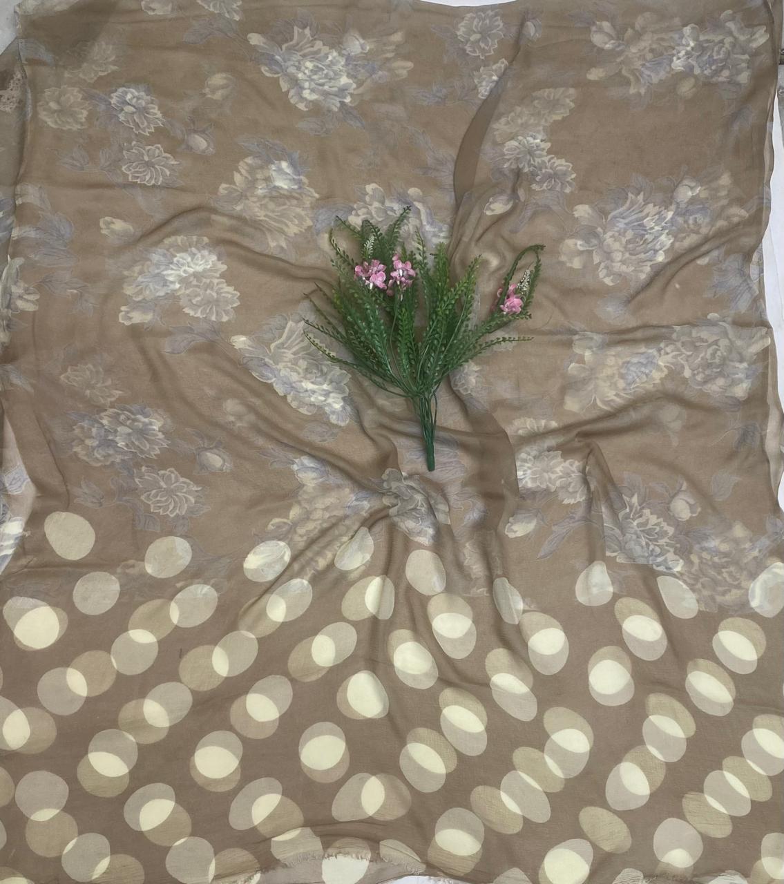 Crepe Polka Light Brown Suit Fabric/ Polka Story