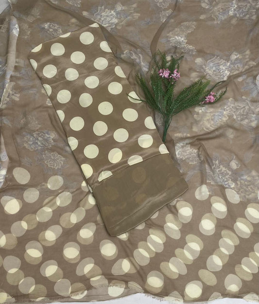 Crepe Polka Light Brown Suit Fabric/ Polka Story
