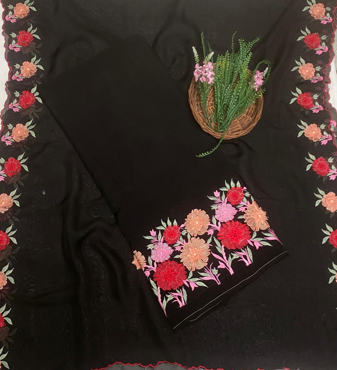 Organza Black Suit Fabric/ Karwachauth Collection