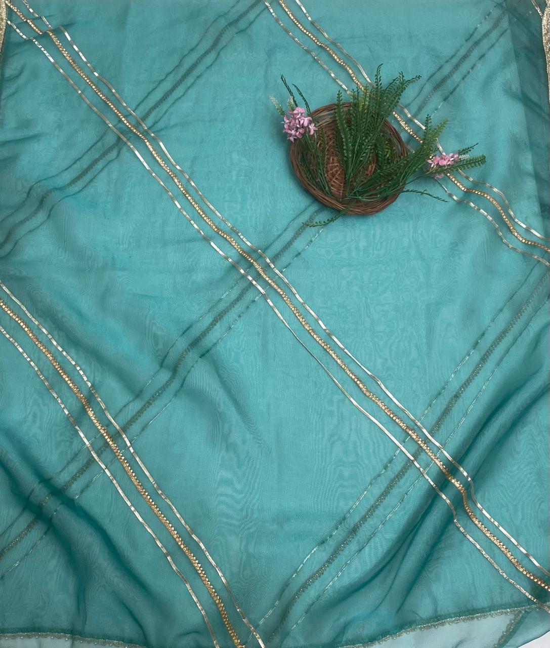 Shimmer Organza Peacock Blue Suit Fabric/ Karwachauth Collection