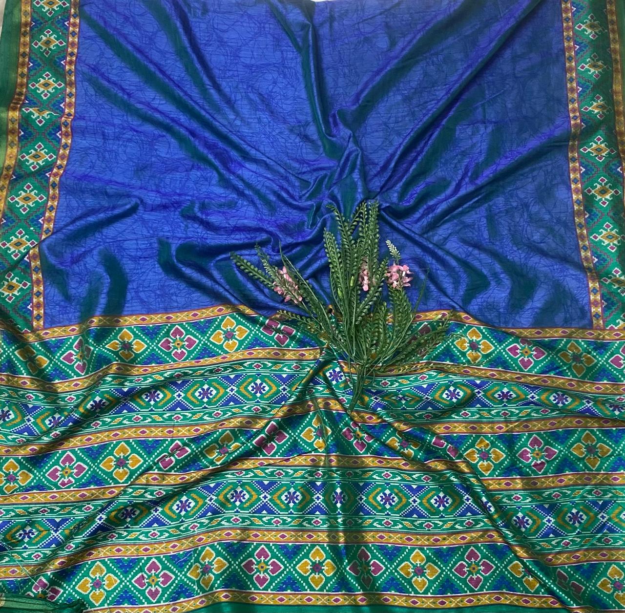 Patola Silk Navy Blue With Blue Suit Fabric / Summer Elegance