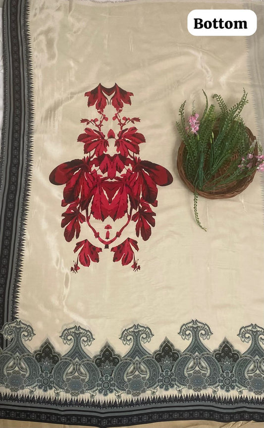 Crepe Beige With Red Co-Ord Set Fabric / CKC Co-Ord Set Collection