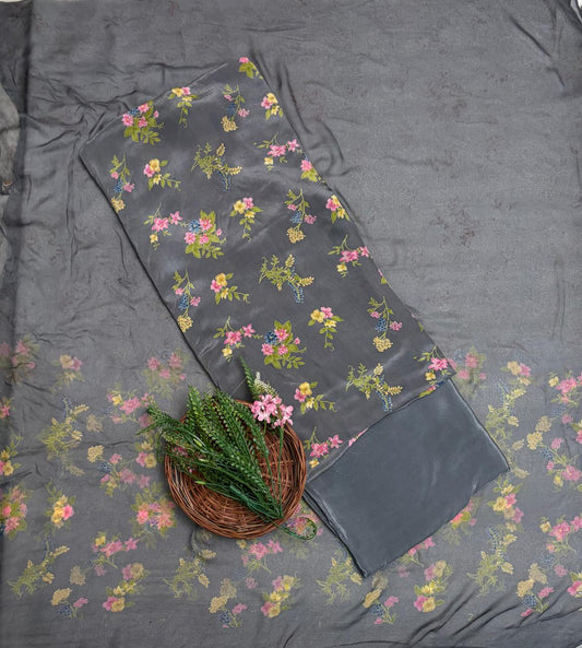 Crepe Grey Suit Fabric / Phoolon Ka Ghar