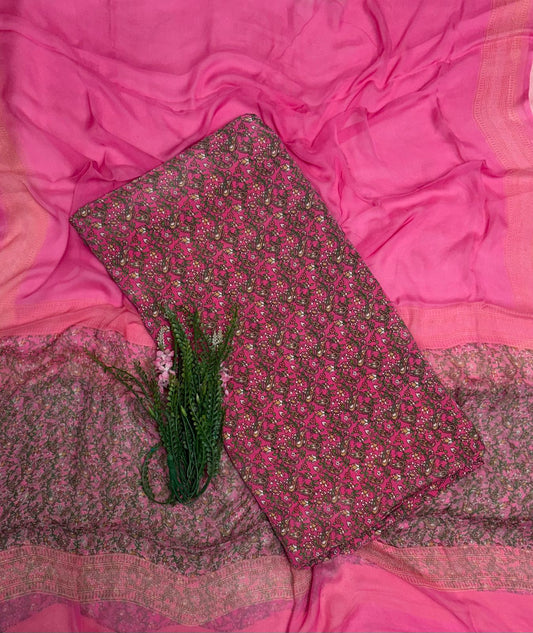 Crepe Pink Suit Fabric / Phoolon Ka Ghar