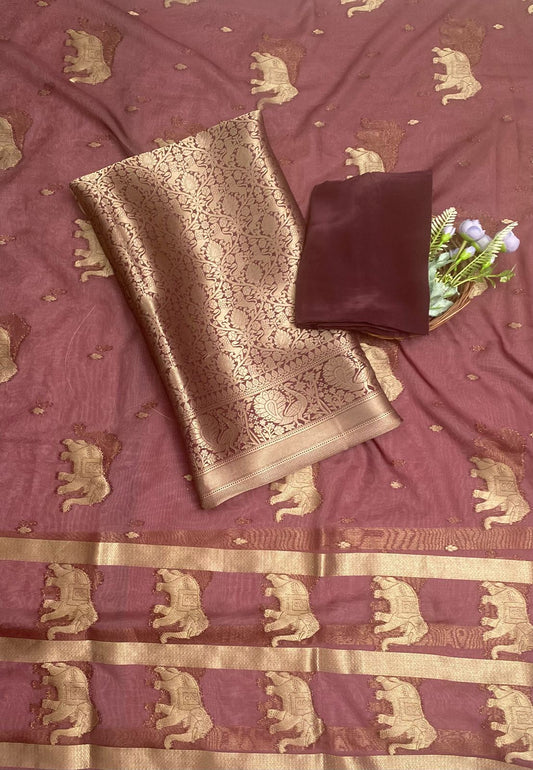Brocade Dark Brown Suit Fabric / Banarasi Baithak