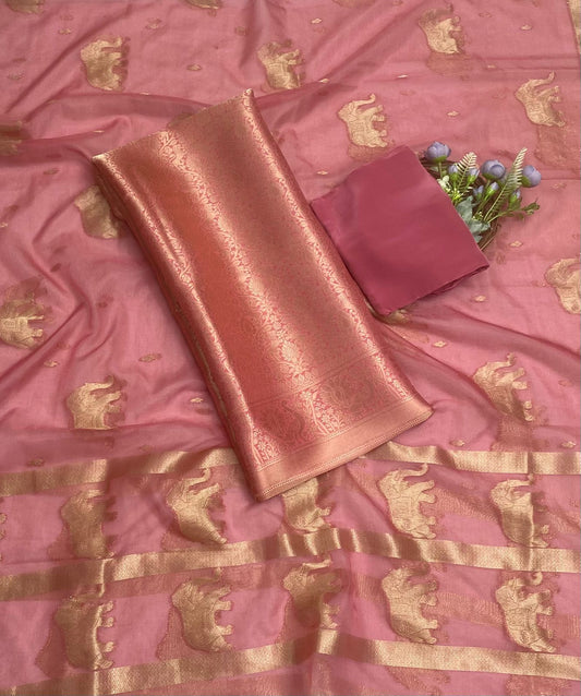Brocade Light Pink  Suit Fabric / Banarasi Baithak