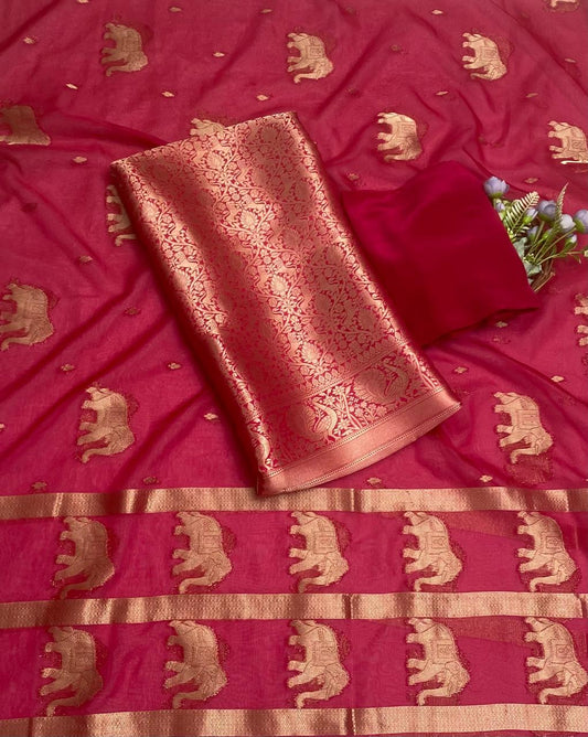 Brocade Majenta Suit Fabric / Banarasi Baithak