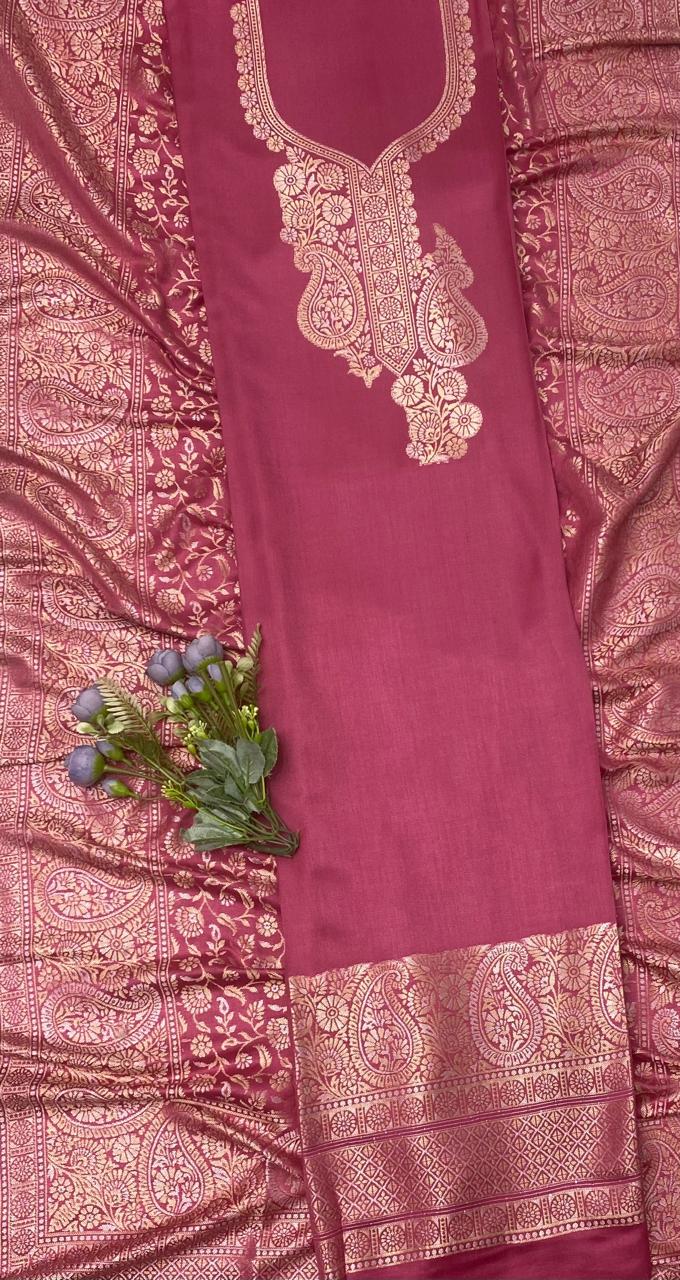 Banarasi Pashmina Light Blush Pink Suit Fabric - Studio CKC