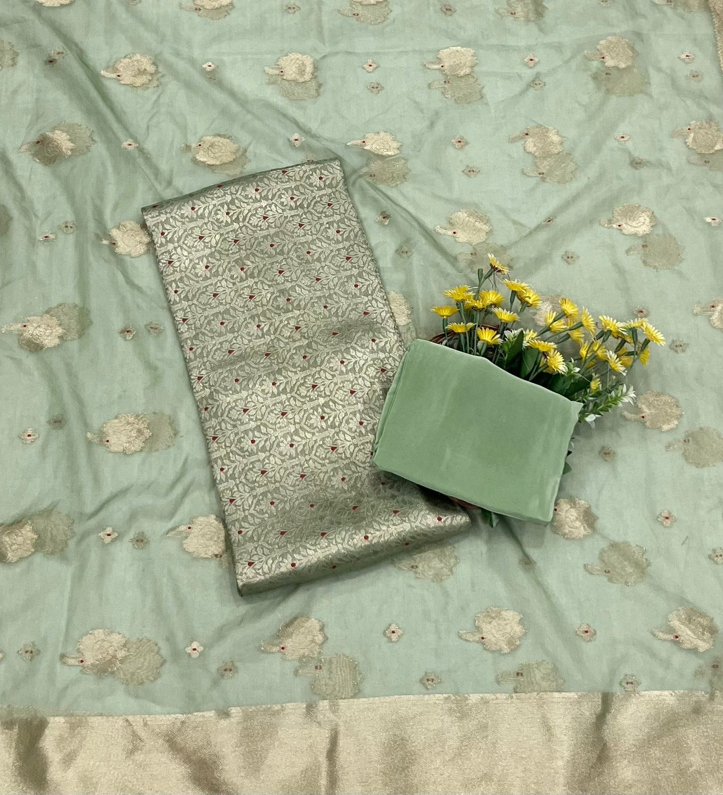 CKC 362 Brocade Banarasi Crepe Light Sea Green Suit Fabric / CKC Banarasi Edit
