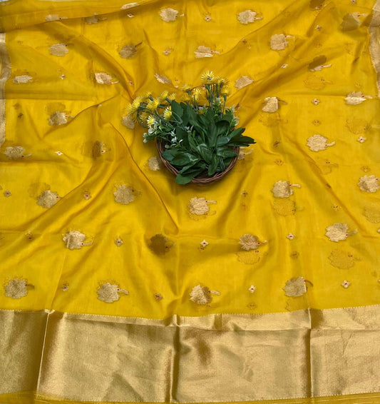 CKC 360 Brocade Banarasi Crepe Yellow Suit Fabric / CKC Banarasi Edit