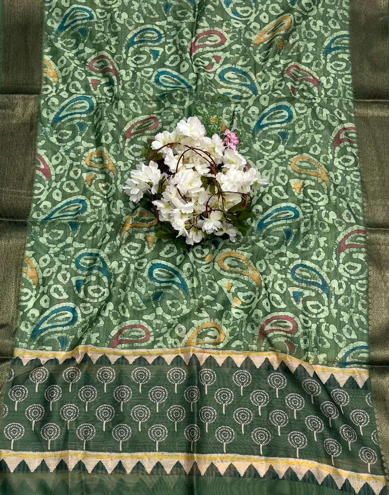 CKC 601 Chanderi Print Green Dupatta Fabric / CKC Dupatta Collection