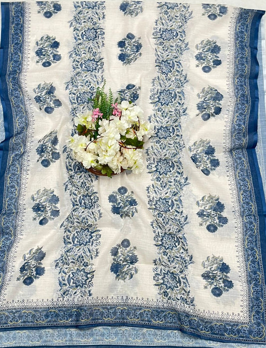 CKC 737 Cotton Off White With Navy Blue Suit Fabric / CKC Cotton Bazaar