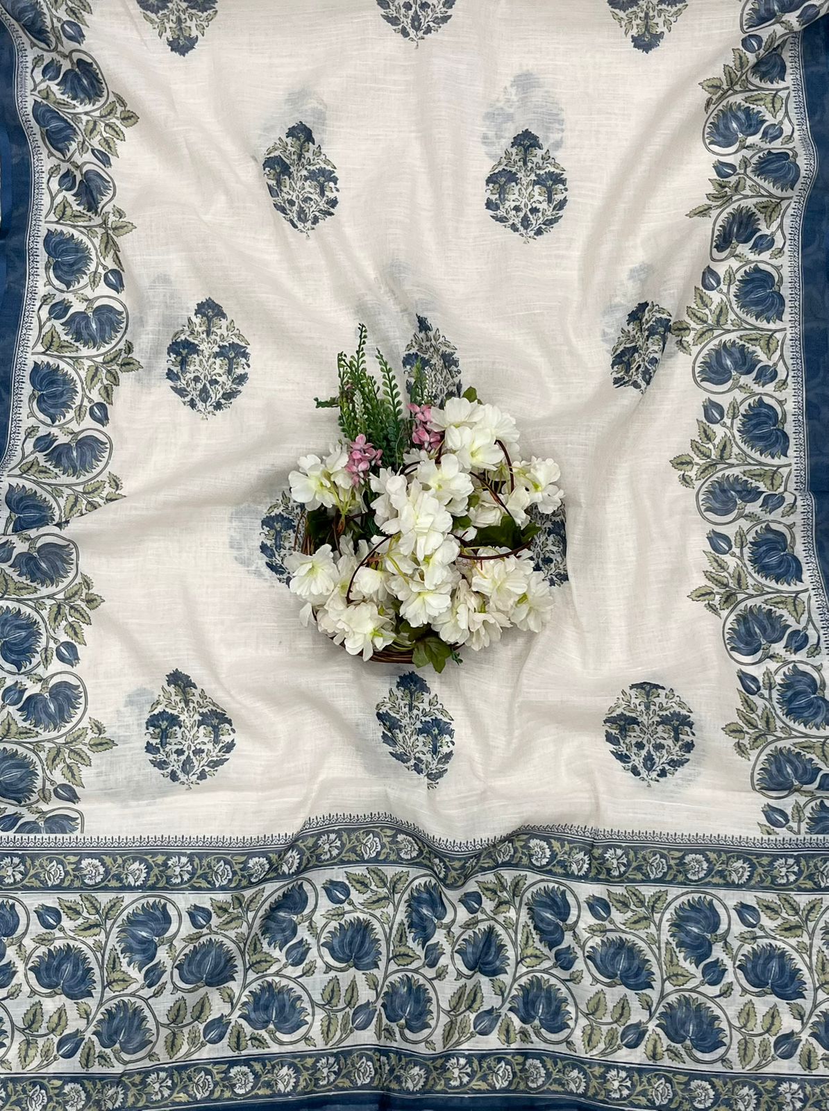 736 Cotton Off White With Navy Blue Suit Fabric / CKC Cotton Bazaar