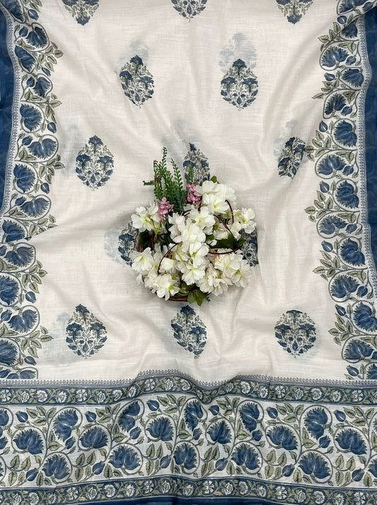 CKC 736 Cotton Off White With Navy Blue Suit Fabric / CKC Cotton Bazaar