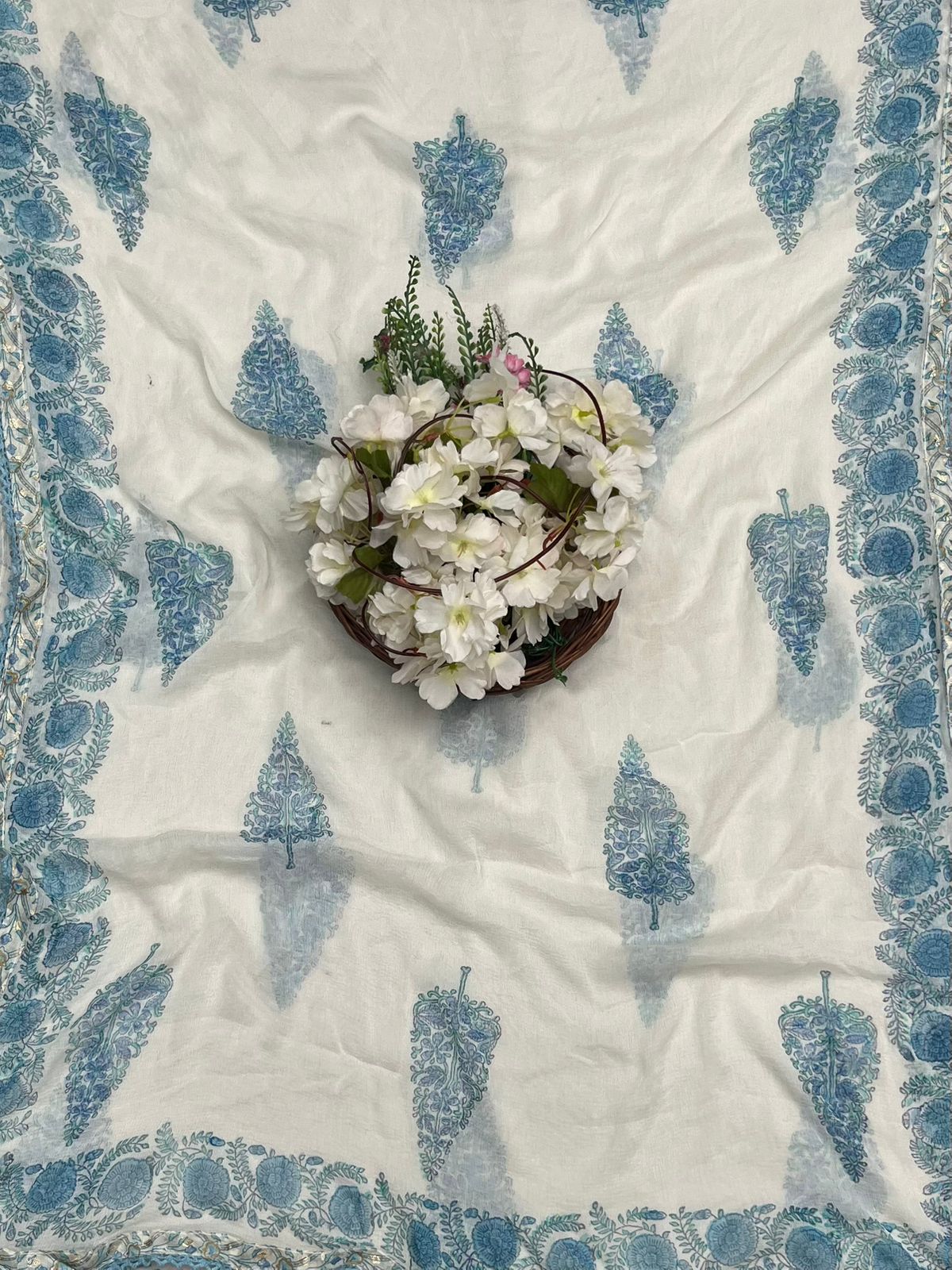 CKC 651 Mul Cotton Off White With Blue suit Fabric/ CKC Mul Cotton