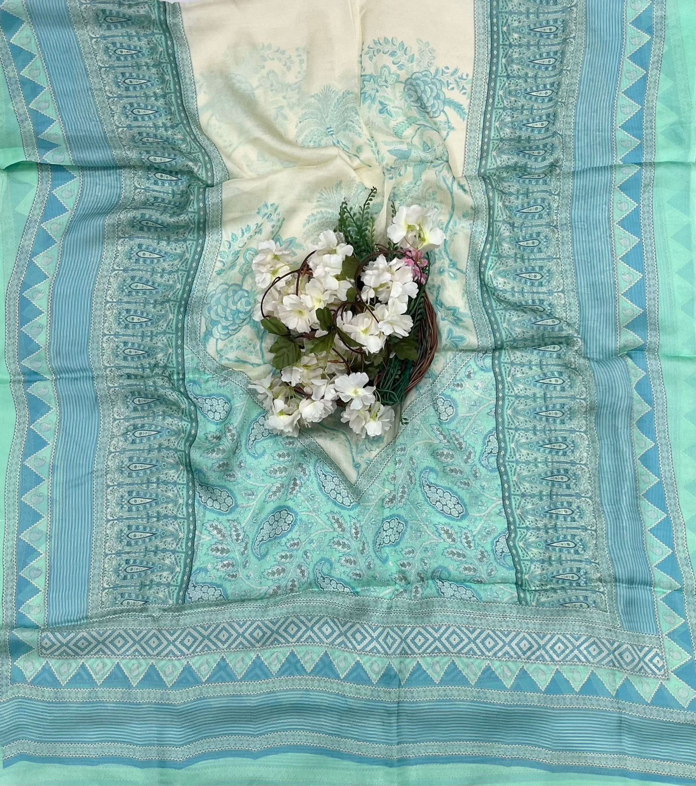 Ckc 27 Chinon Jacquard Sea Green Suit Fabric / CKC Phoolon Ka Ghar