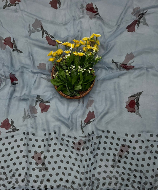 Ckc 504 Chinon Polka Dot Grey With Red Flower Suit Fabric / CKC Polka Story