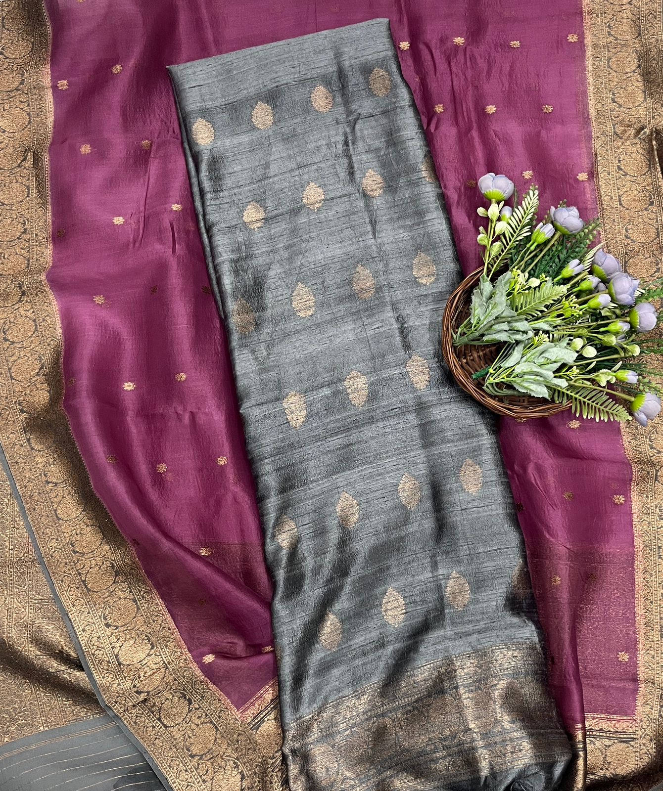 447A Pure Silk Grey Suit Fabric/ CKC Banarasi Edit