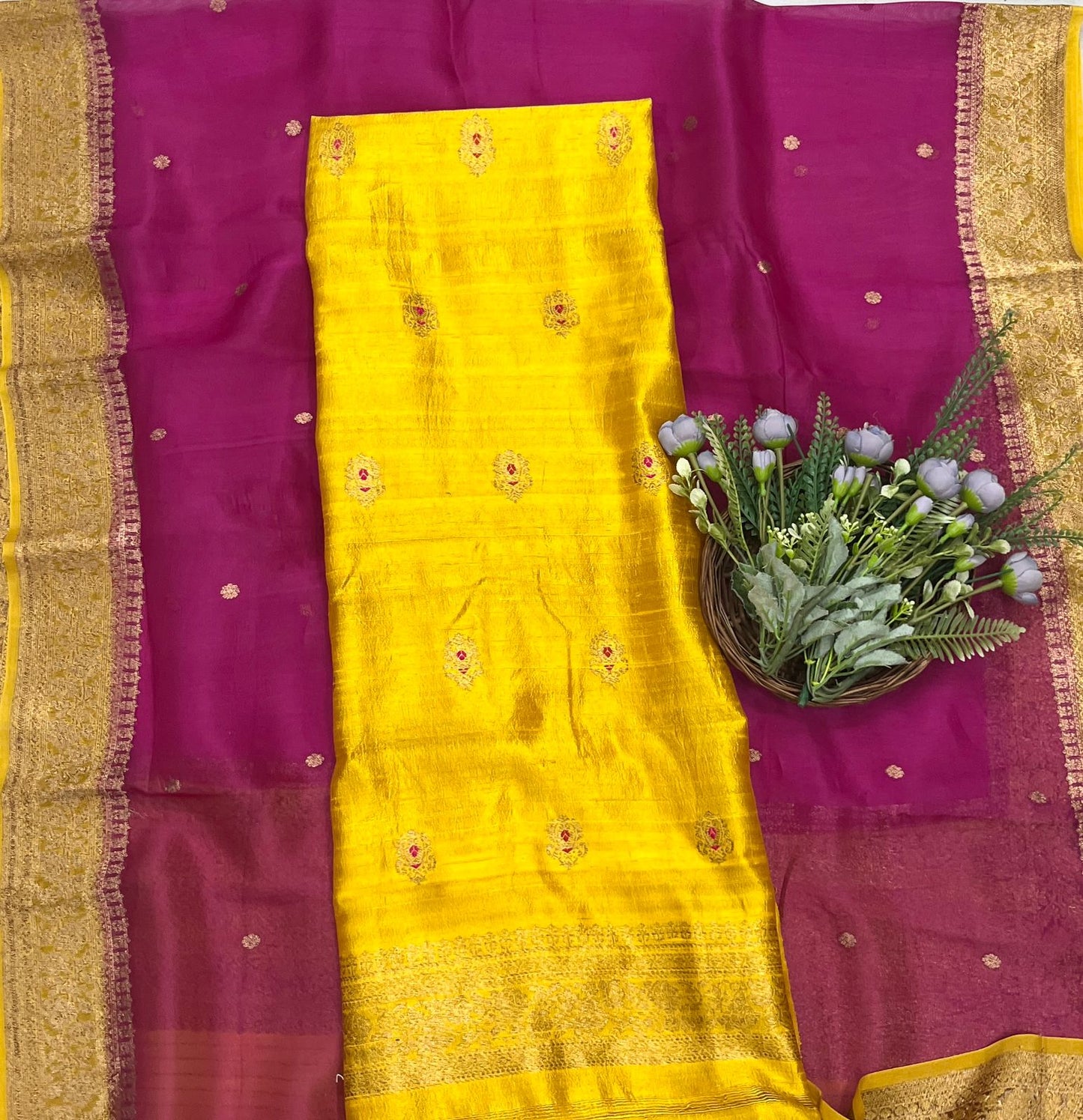 445A Pure Silk Yellow Suit Fabric/ CKC Banarasi Edit