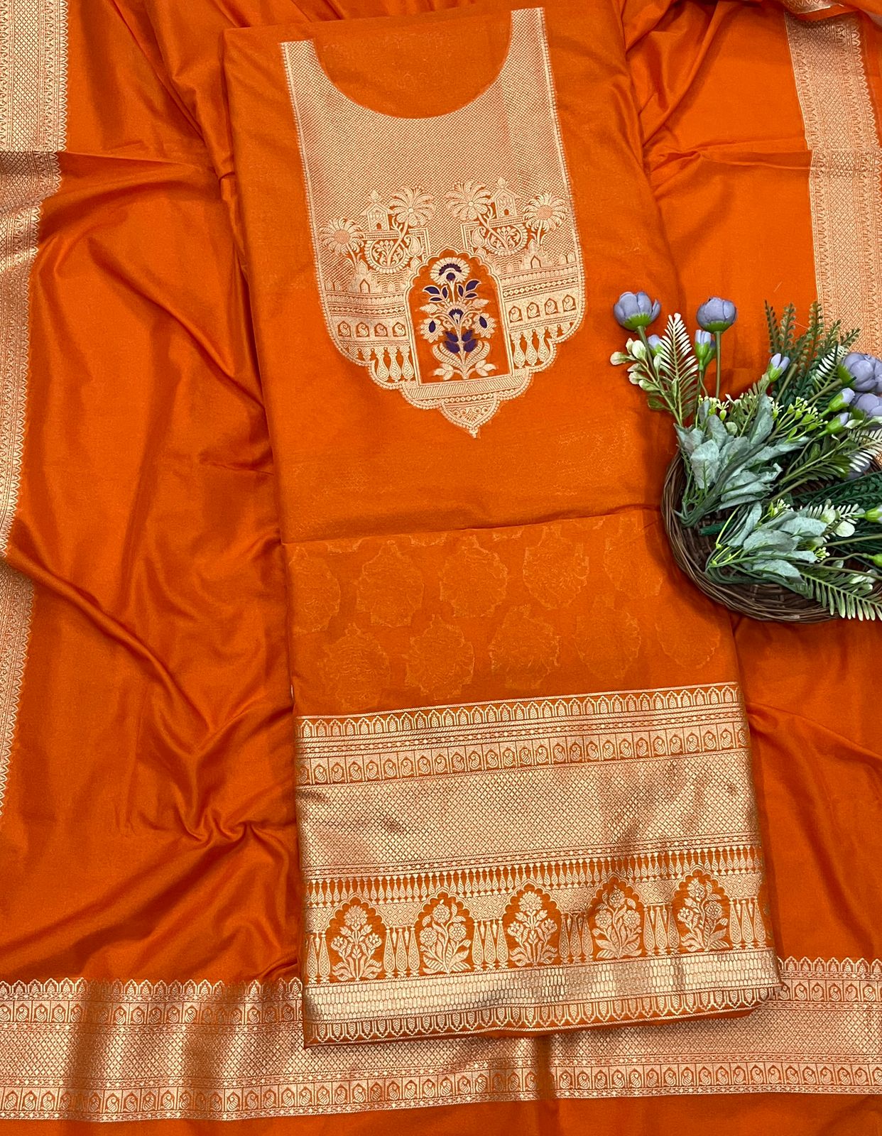 452A Silk Orange Suit Fabric/ CKC Banarasi Edit