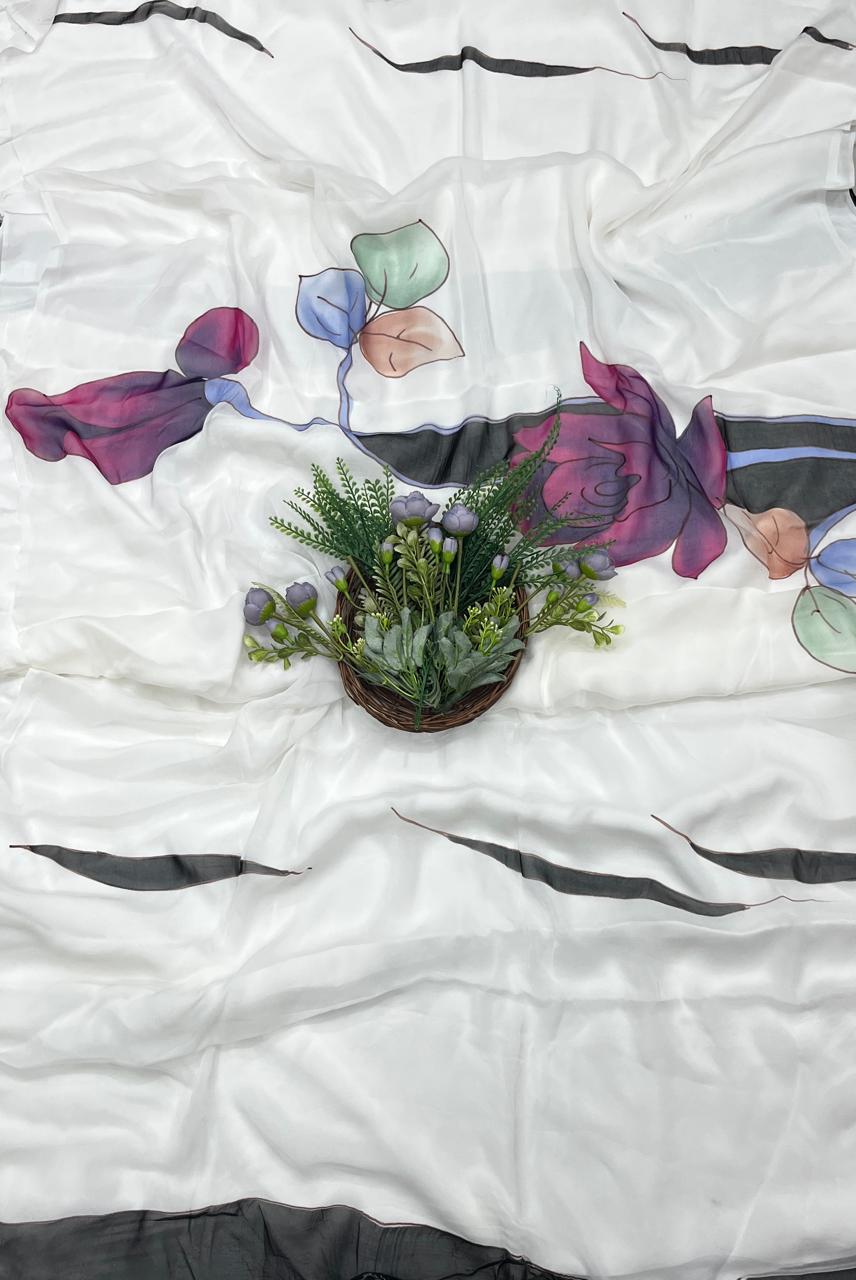 590A Crepe White with Wine Suit Fabric/ CKC Hand Painted Suits