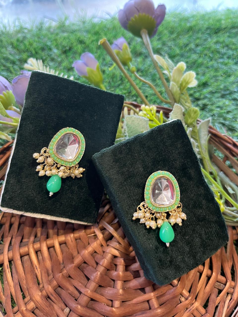 Pearls Sea Green Earing Set /CKC Jewels