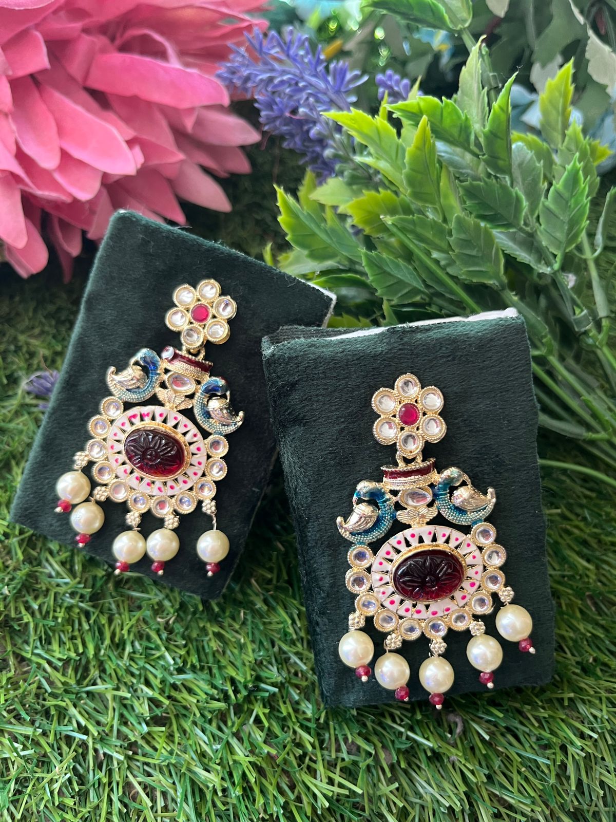 Kundan Dark Red Earing Set /CKC Jewels