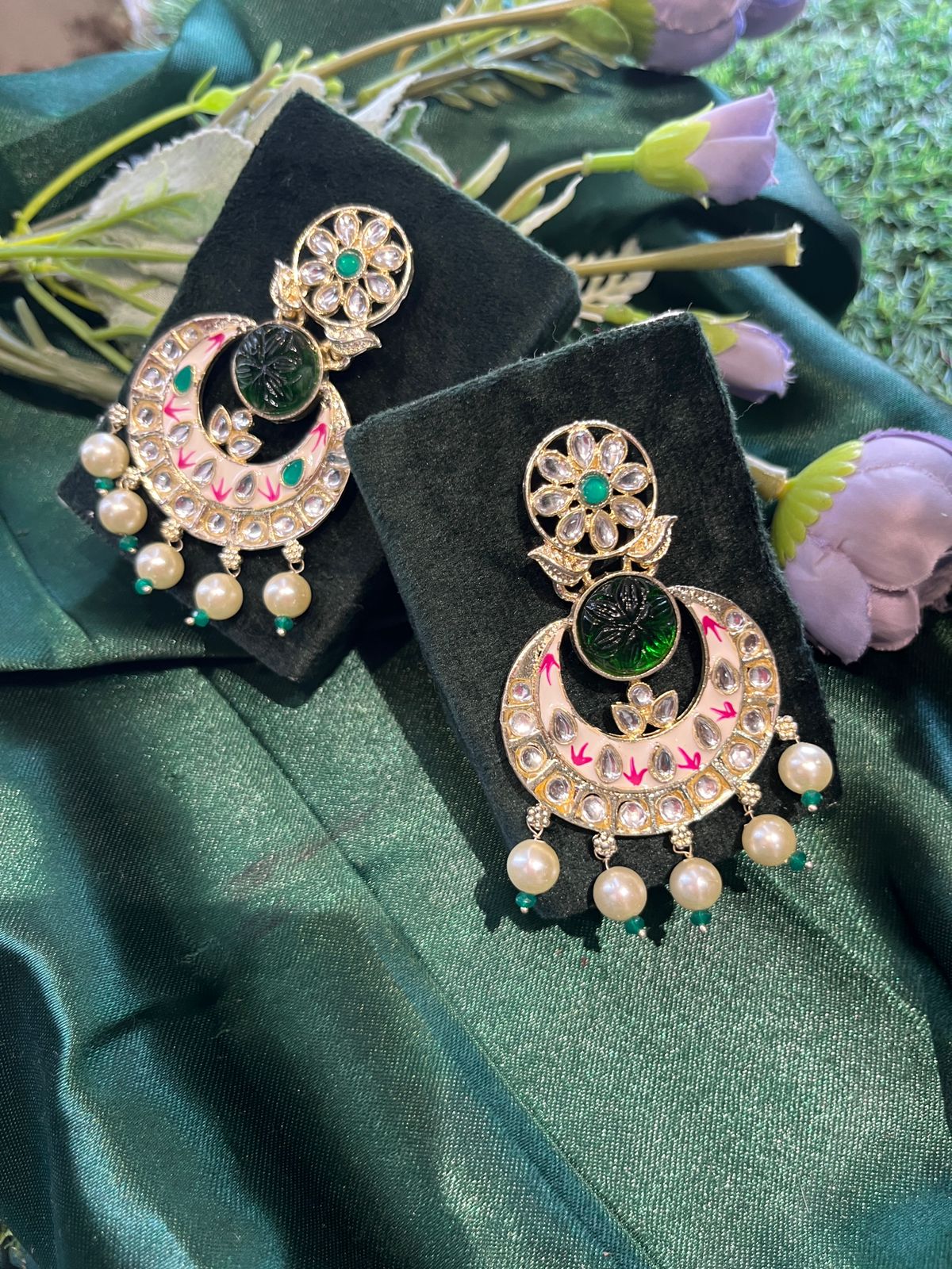 Kundan Dark Green Earing Set /CKC Jewels