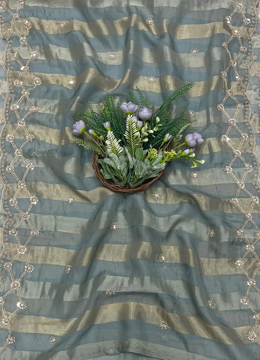 937A Crush Shimmer Blue Grey Suit Fabric/ CKC Partywear Collection