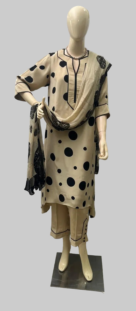 Crepe Polka Dot Skin with Black Stitched Suit / CKC Stitched Suits