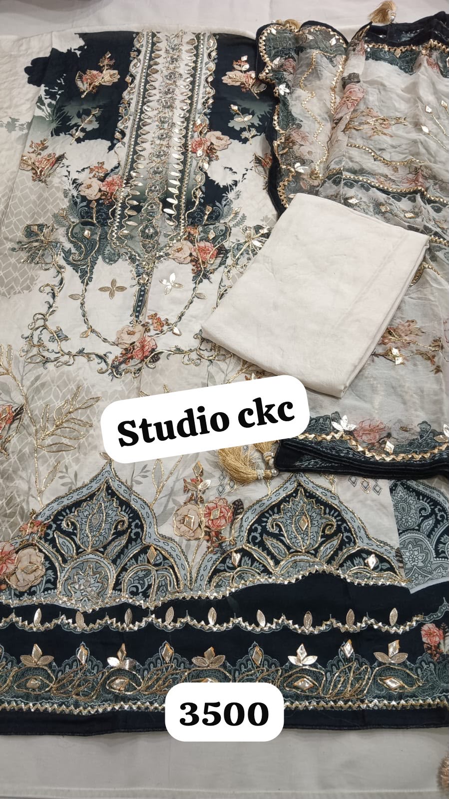 Organza Cream With Black Suit Fabric/ CKC Partywear Collection