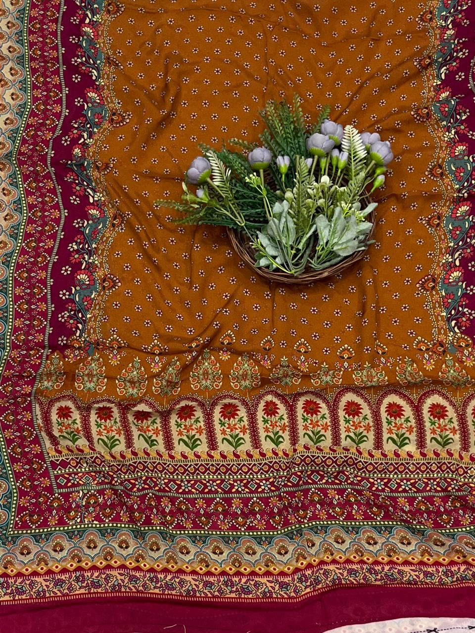 67C Crepe Mustard With Majenta Suit Fabric / CKC Crepe Suits