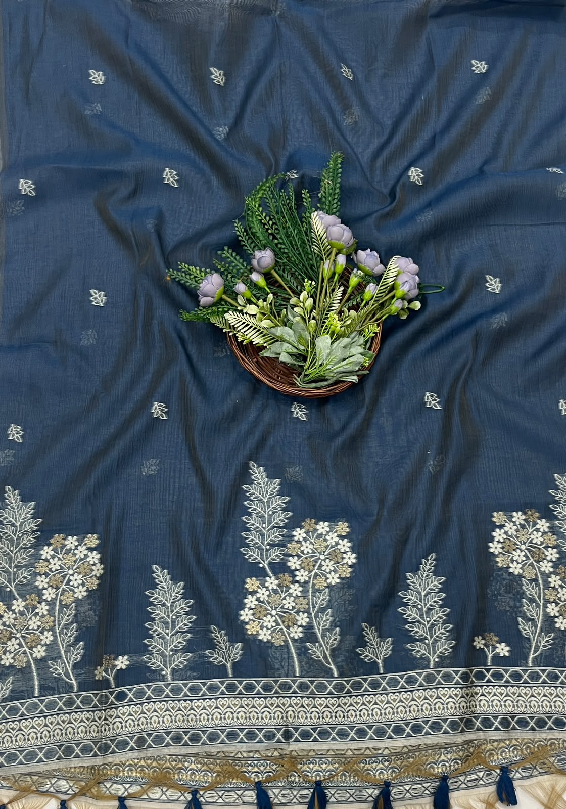 216C Jamdani Beige With Denim Suit Fabric / CKC Jamdani Suits