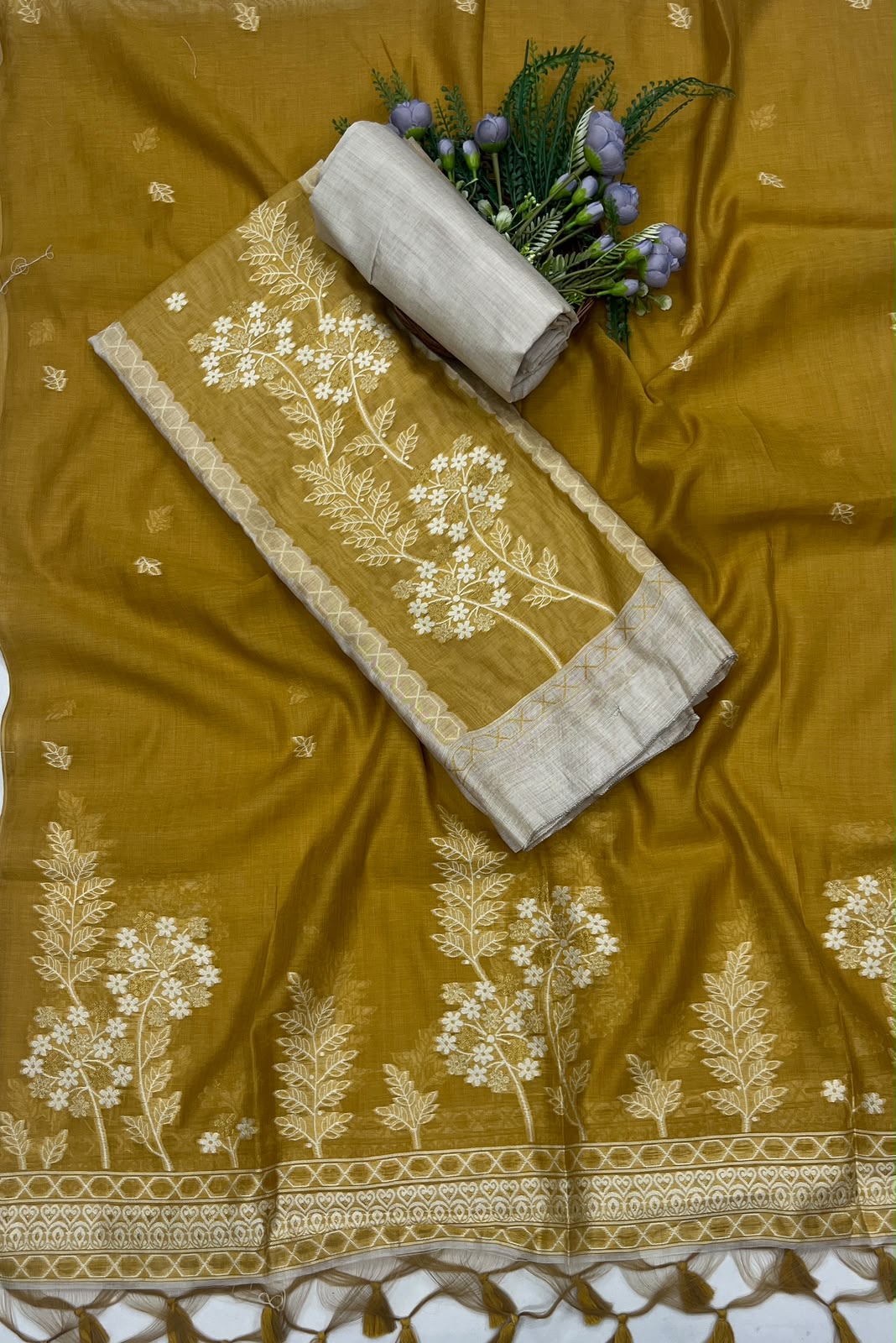 215C Jamdani Beige With Mustard Suit Fabric / CKC Jamdani Suits