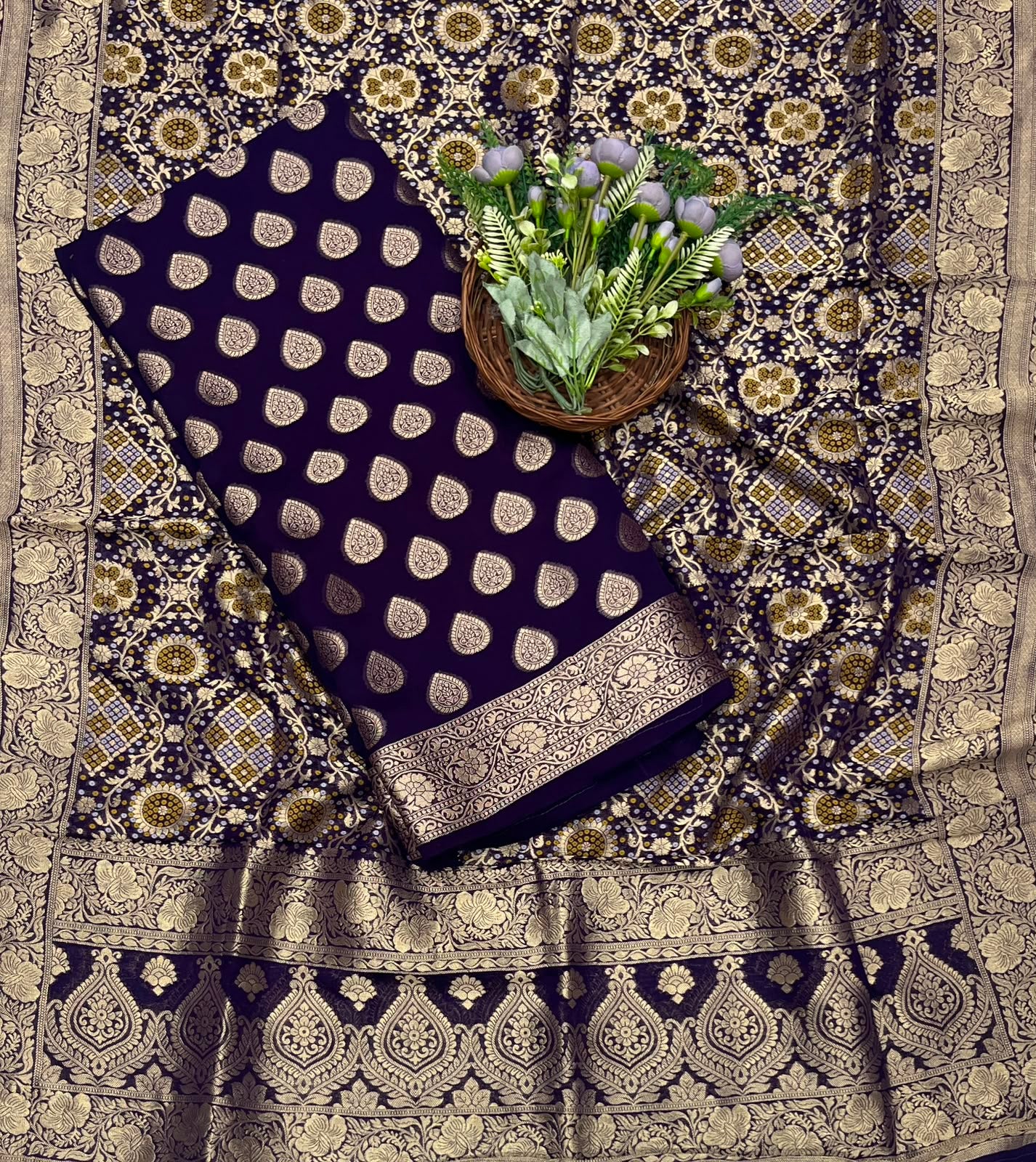 229C Banarasi Georgette Dark Navy Blue Suit Fabric / CKC Banarasi Edit