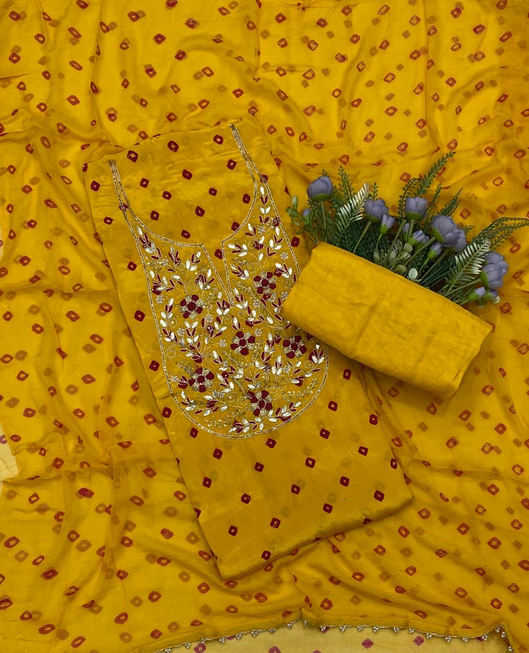 274C Jaipuri Crepe Yellow Suit Fabric / CKC Jaipuri Suits