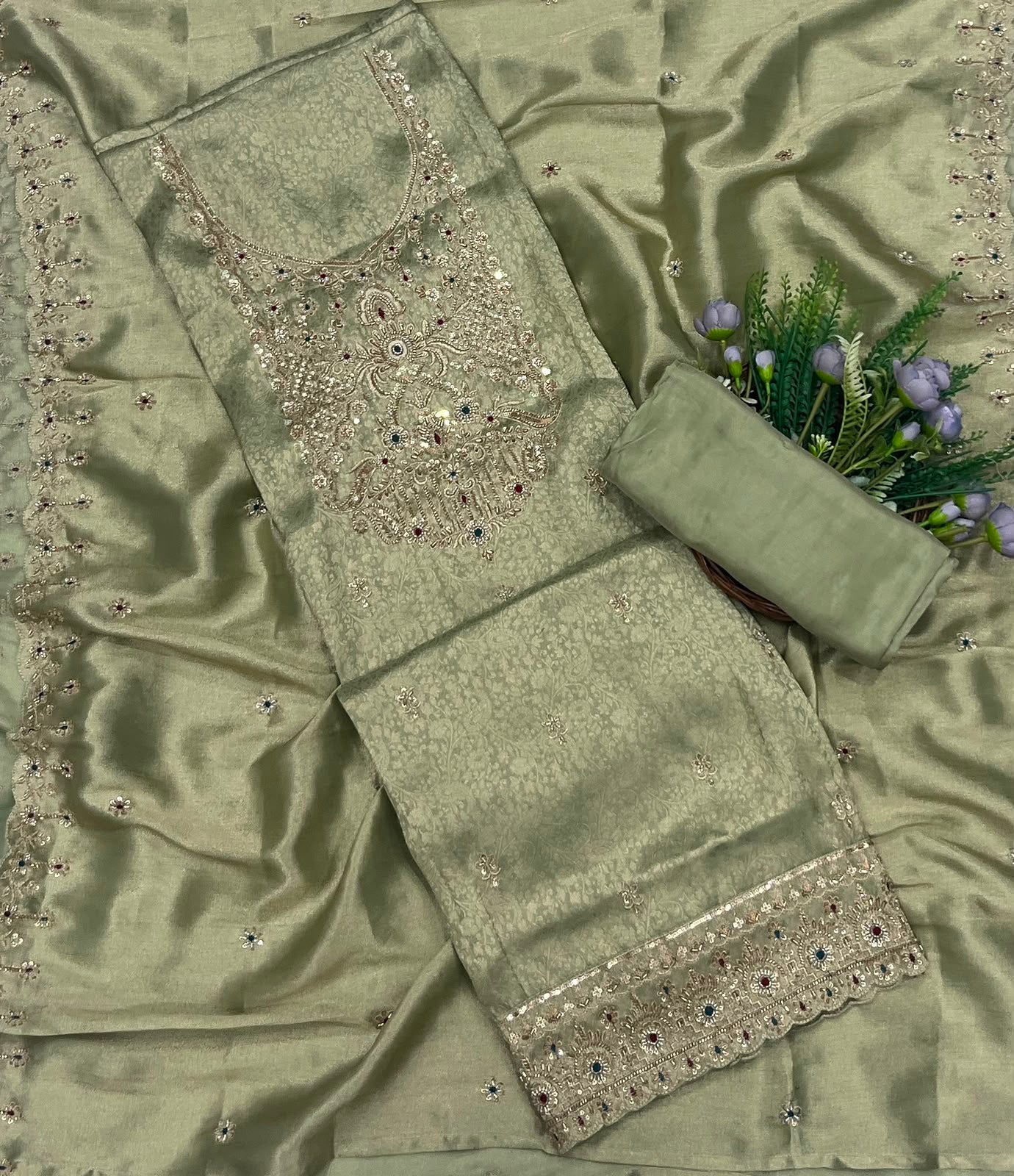 329C Banarasi Brocade Light Green Suit Fabric / CKC Banarasi Edit