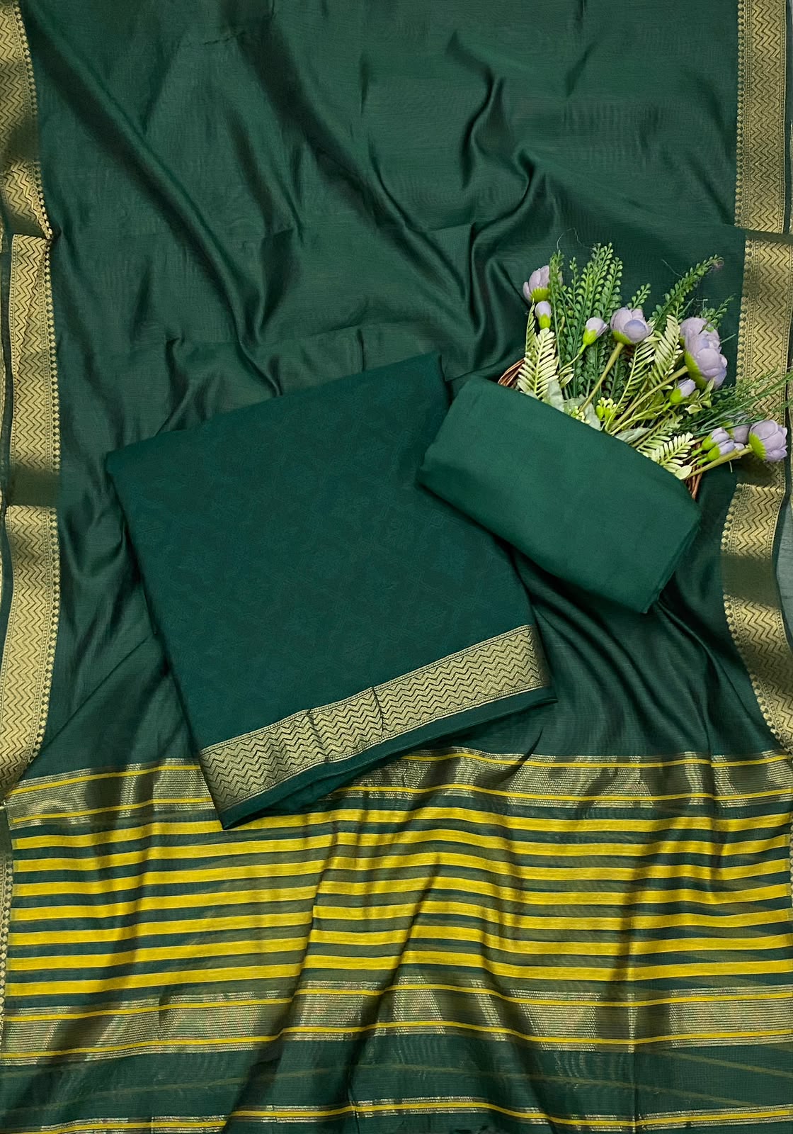 340C Jamdani Dark Green Suit Fabric / CKC Jamdani Suits