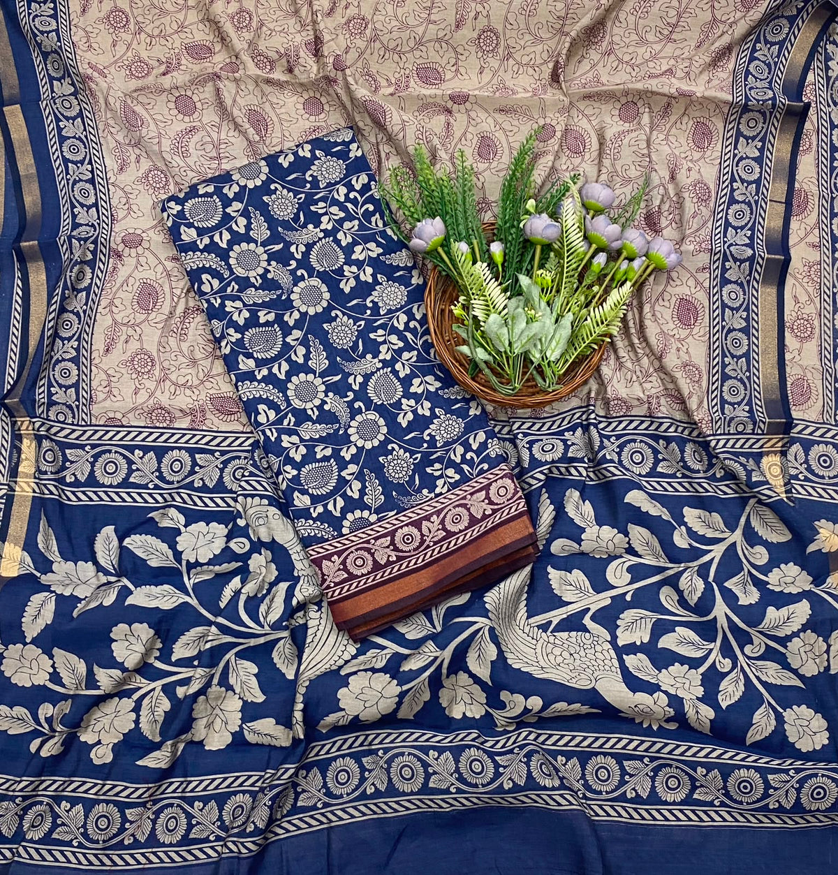 403C Maheshwari Dusty Navy Blue Suit Fabric / CKC Maheshwari Suits