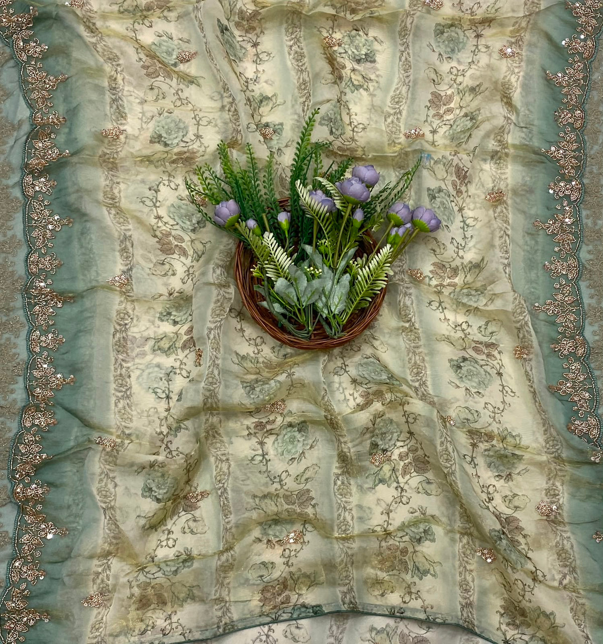 349C Banarasi Shimmer Skin With Dusty Sea Green Suit Fabric / CKC Banarasi Edit